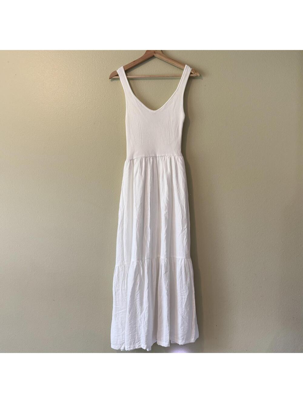 &merci Cream Ribbed Knit Sleeveless Scoop Neck Maxi Dress M